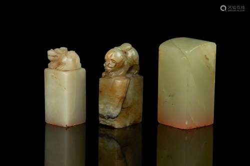 THREE CHINESE JADE CARVED SEALS