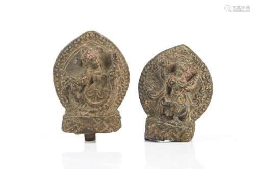 TWO 17TH C. NEPAL STONE FIGURES OF VAJRAYOGINI