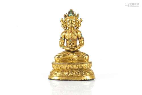 CHINESE NEPALNESE GILT BRONZE BUDDHA