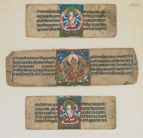 18TH C. NEPAL PAINTED BUDDHIST MANUSCRIPT LEAVES