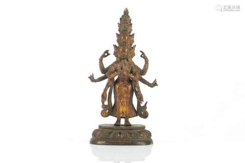 19TH C. ELEVEN HEADED  EIGHT ARMED BRONZE GUANYIN