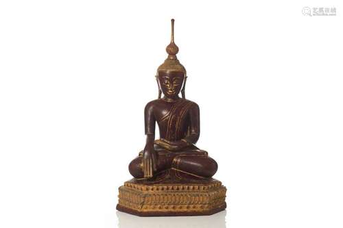 BURMESE MANDALAY GILT LACQUERED SEATED BUDDHA