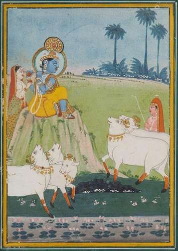 19TH C. INDIAN MINIATURE OF KRISHNA