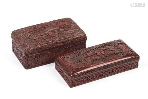 PAIR OF CHINESE CINNABAR LACQUER COVERED BOXES