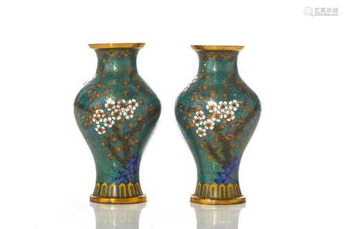 PAIR OF CHINESE CLOISONNE ENAMELLED MINI VASES