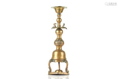 CHINESE BRONZE TALL CANDLE PRICKET
