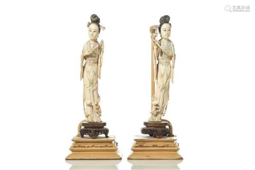 PAIR OF CHINESE NATURAL CARVED FIGURES AS LAMPS