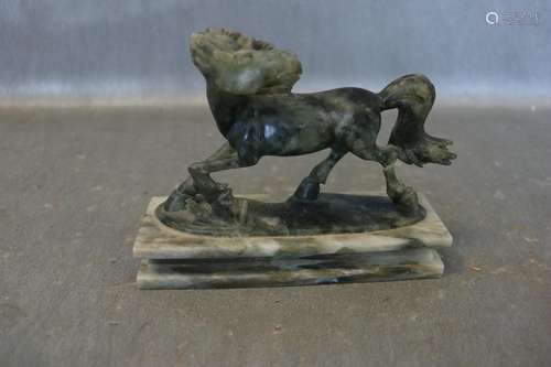 Asian Carved Jade Horse on Stand