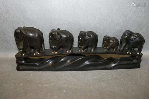 Antique Ebony Elephants on Base/Stand