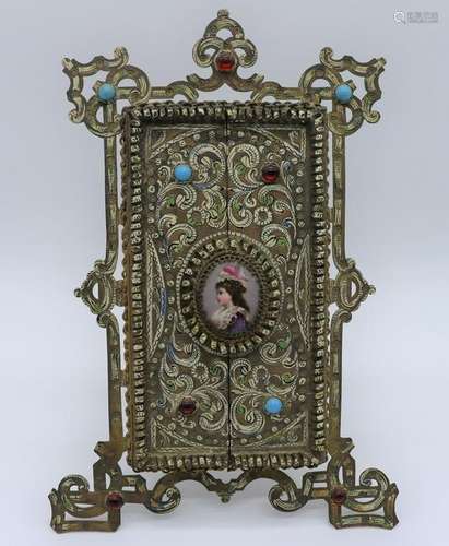 Antique French Bronze & Enamel Picture Frame