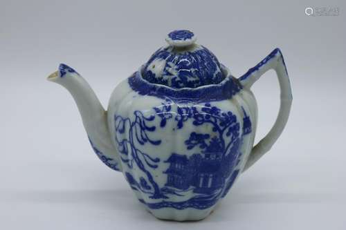 Antique Chinese Blue & White Porcelain Tea Pot