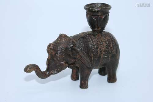 Antique Bronze Chinese Elephant Candle Holder