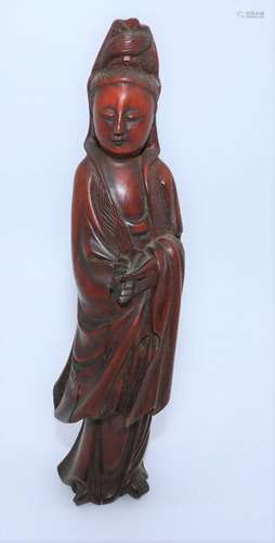 Antique Chinese Wood Carved Statue of Woman