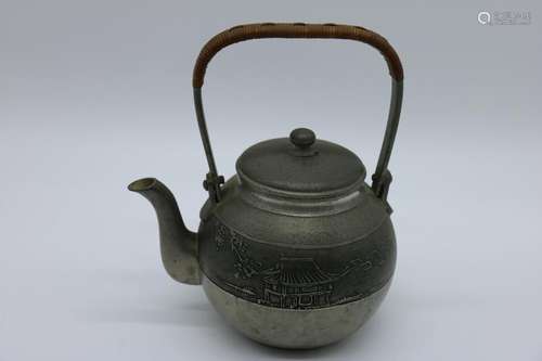 Asian Pewter Tea Pot, Signed