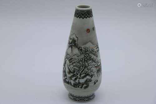 Chinese Hand Painted Porcelain Bud Vase, Signed