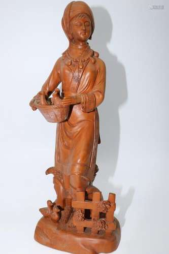 Finely Carved Wooden Statue of Woman