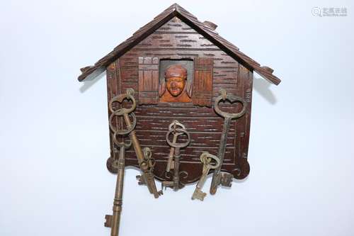 Folk Art Wooden Key Holder with Man