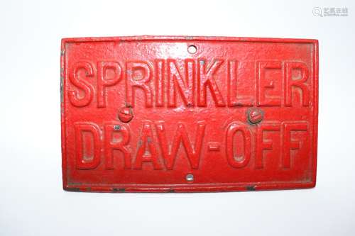 Cast Iron Sprinkler Draw-Off Sign