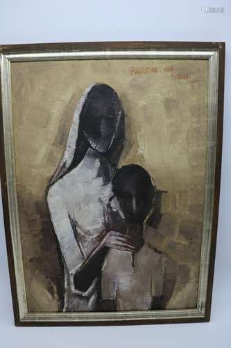 Parshotam Singh C. 1935 Mother & Child Oil Painting