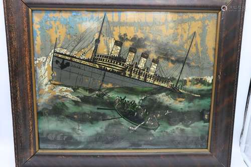 Antique Reverse Painting on Glass, Titanic