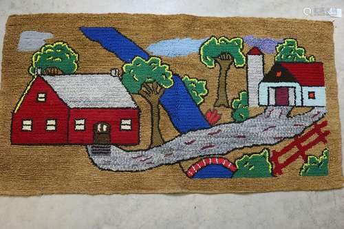 Folk Art Hand Hooked Rug