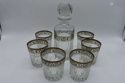 Vintage Crystal & Gold Painted Cocktail Set