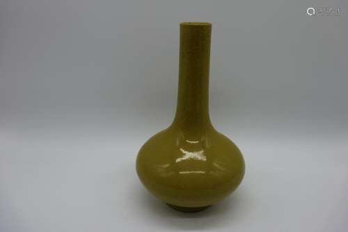 Asian Mustard Yellow Long Neck Porcelain Vase