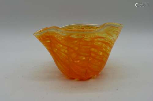 Vintage Orange Swirl Blown Art Glass Bowl