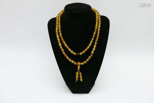 Asian Yellow Prayer Beads, Double Tassel