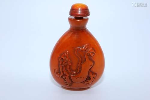 Asian Carved Red Stone Snuff Bottle