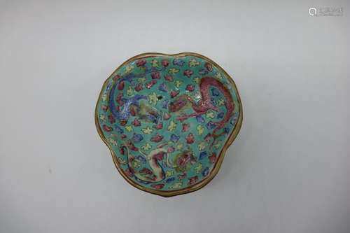 Asian Porcelain Dragon Dish, Signed