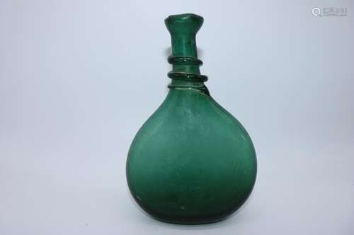 Antique Hand Blown Green Bottle W Pontil