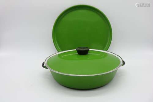 Vintage Enamelware Casserole, Plate