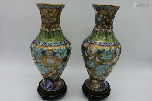 Pair Vintage Asian Cloisonné Vases