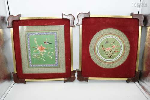 Pair of Vintage Asian Silk Needle Work