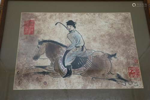 Asian Watercolor, Man Riding Horse