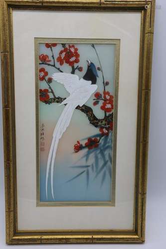 Asian Bird Painting on Silk, Signed