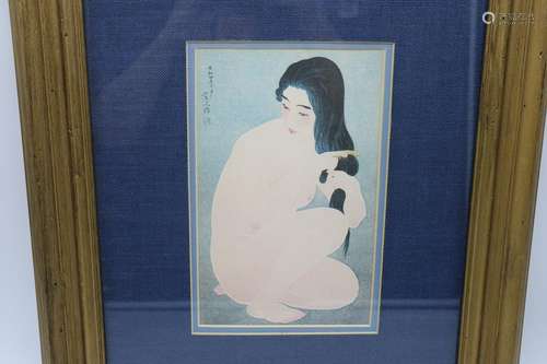 Asian Nude Print, Signed