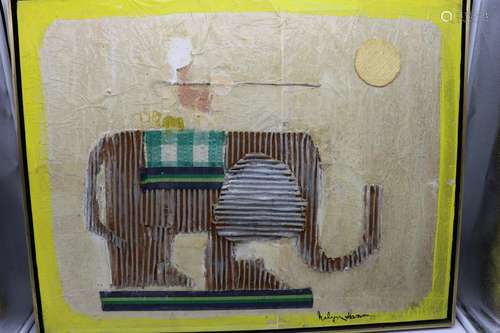 Helen Mann, Mixed Media Elephant Oil Painting