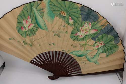 Vintage Large Size Silk Painted Fan