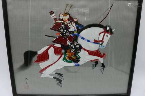 Asian Oil on Silk, Warrior on Horse