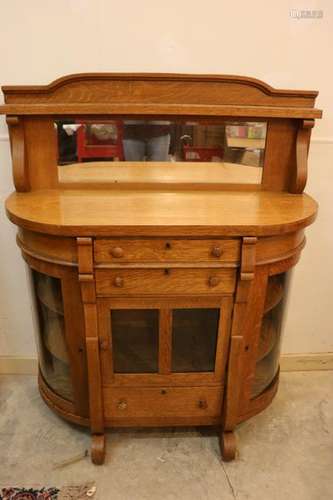 Antique Oak Buffet Curio Cabinet