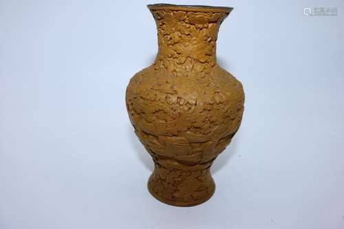 Asian Cream Cinnabar Carved Vase