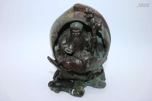 Bronze Carved Egg With Shou God