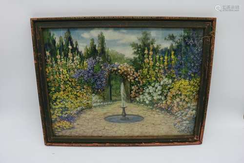 1920's Waterspout Garden Scene Lithograph