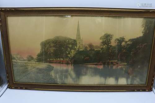 1920's Cathedral & Water Lithograph