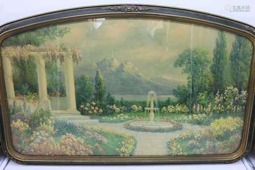 1920's Garden & Water Scene Lithograph