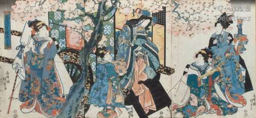 Kunisada (1786 1865) Triptyque d’estampes représen…