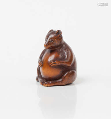 Netsuke en bois représentant le blaireau Tanuki as…