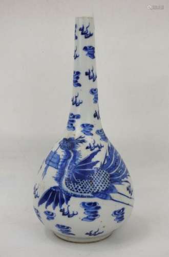 VIETNAM XIX ème. Vase bouteille en porcelaine Bleu…
